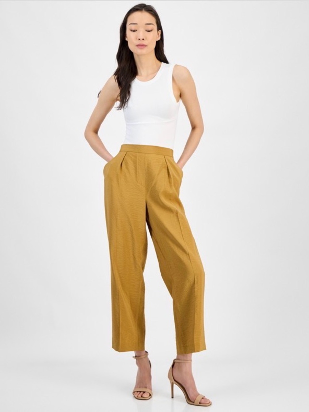 Anne Klein Women's Pull-On Wide-Leg Ankle Pants Mustard color